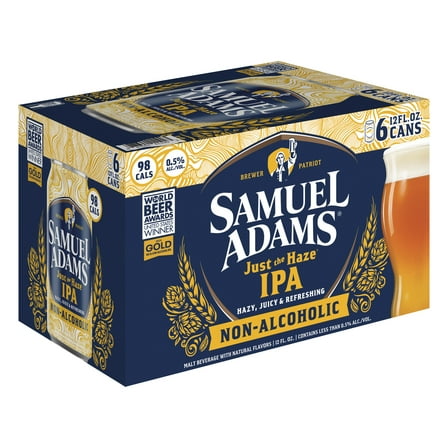 Samuel Adams Just The Haze Non-Alcoholic IPA Craft Beer, Alcohol Free, 6 pk, 12 fl oz Cans
