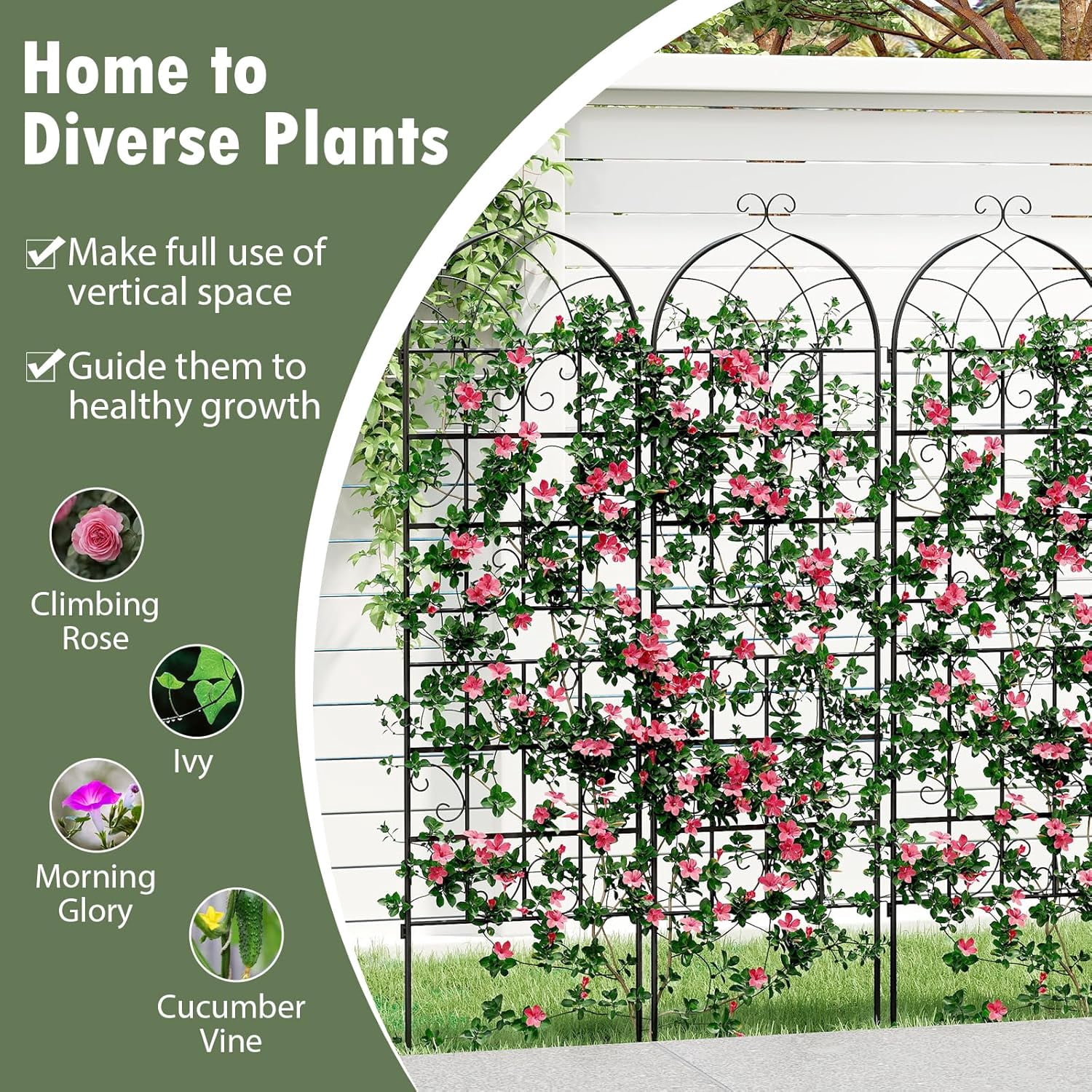WLTER Metal Garden Trellis for Climbing Plants, 2 Pack 71" Tall Fence Trellis Panels, Retro Style Cucumber Trellis, Indoor & Outdoor Decorative Plant Support Stand for Rose Ivy Vine, Black