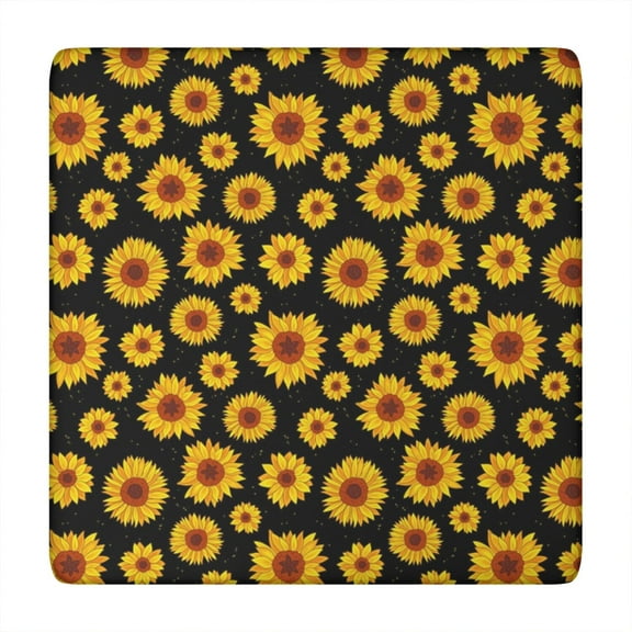 Black Small Sunflower Pattern Square Fitted Tablecloth with Elastic Edge,Square Table Cover,Washable Elastic Table Cover for Home Kitchen Party Decor 34"x34"