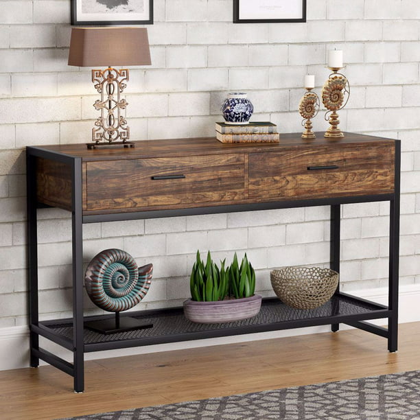 Tribesigns Rustic Sofa Console Table, Tv Console Table With Bookshelves
