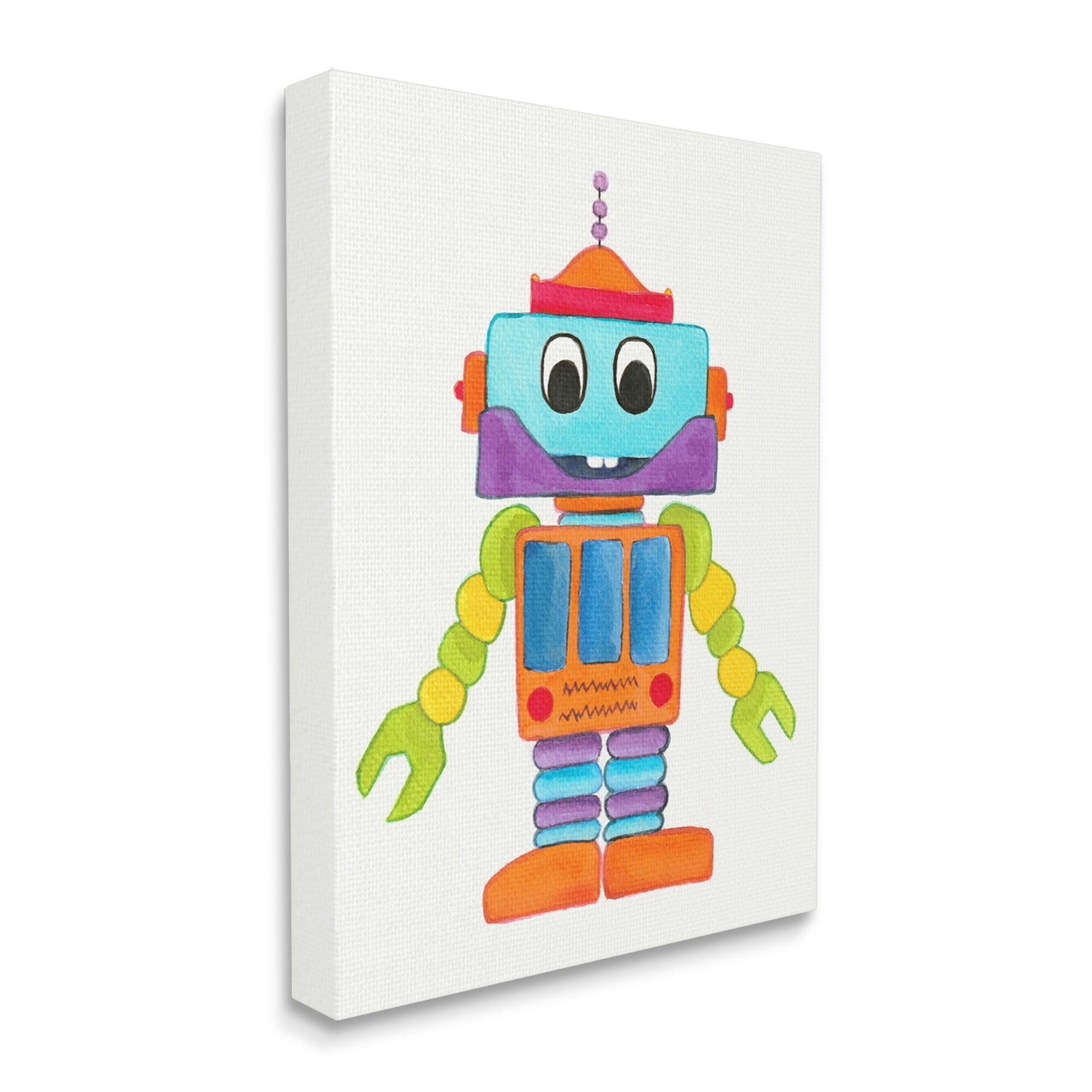 Stupell Industries Bold Smiling Robot Vivid Playful Kids Illustration Painting Gallery Wrapped Canvas Print Wall Art, Design by Elvira Errico