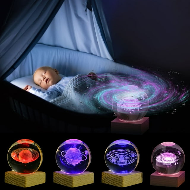 Ganfancp Pequeño Regalo Luz de Noche Cumpleaños Compañeras Chicas Novias Enviar Bola de Cristal Chicos Recuerdos Ofertas Flash 1*Lámpara Planet, 1*Base, 1*Astronauta, 1*Caja de Regalo, 1*Bolsa de Reg