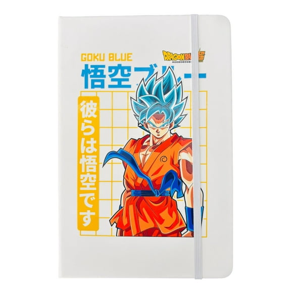 Libreta estilo francés blanca con hojas rayadas, Goku , mide 14 cm de ancho por 21 cm de largo.