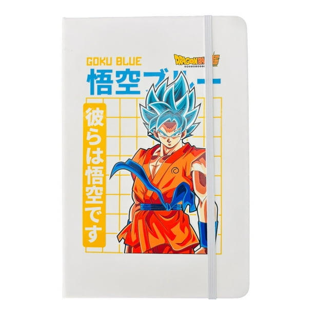 Libreta estilo francés blanca con hojas rayadas, Goku , mide 14 cm de ancho por 21 cm de largo.