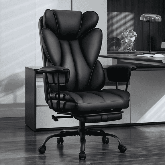 TMV Big and Tall Office Chair - High Back Ergonomic Desk Chairs for Adults with Wide Seat & Footrest,Lumbar Support Swivel Computer Chair for Home Office,Black