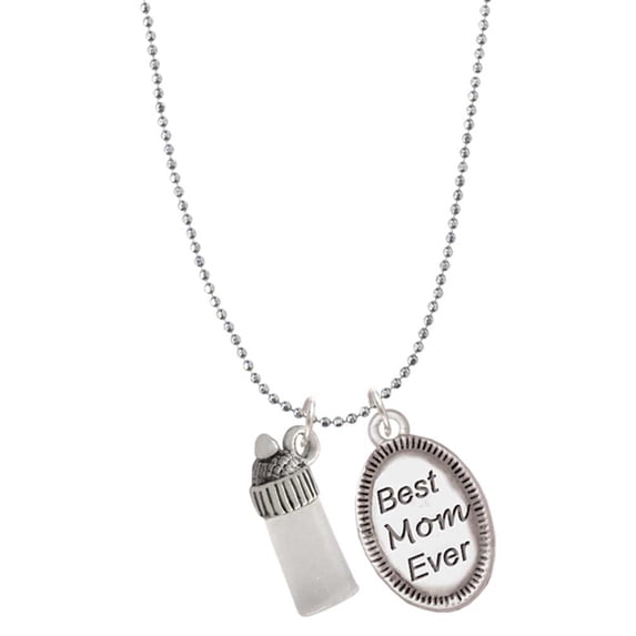 Delight Jewelry Silvertone 3-D Clear Frosted Baby Bottle Best Mom Ever Charm Necklace