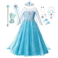 thumbnail image 2 of Vestido de princesa de Disney para niñas, disfraz de Elsa de la reina de la nieve, vestidos azules congelados para niños, fiesta de cumpleaños, Carnaval, ropa de Cosplay para niños 2T (etiqueta 100) Gao Jinjia LED, 2 of 2