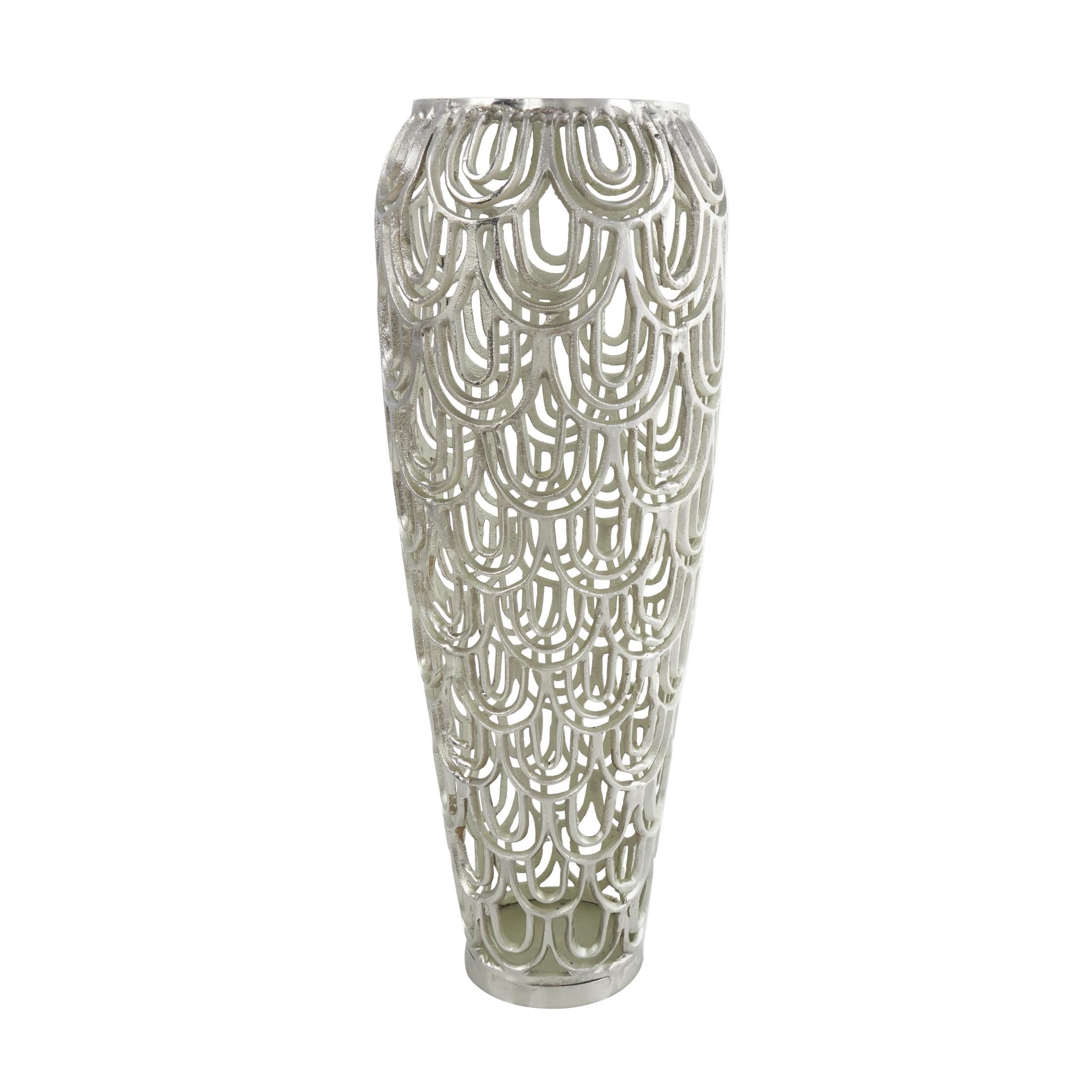 DecMode 25" Geometric Art Deco Inspired Arched Silver Aluminum Metal Vase
