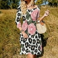 thumbnail image 3 of Pink Roses Leopard Print Fabric Dress Summer Dresses Woman Street Style Big Size Casual Dress, 3 of 9