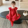 thumbnail image 3 of XBASW Baby Toddler Girls Ruffle Sleeve Princess Dress Solid Color Casual Dress 2-8 Years Kids Summer Tutu Sundress for Girls, 3 of 9