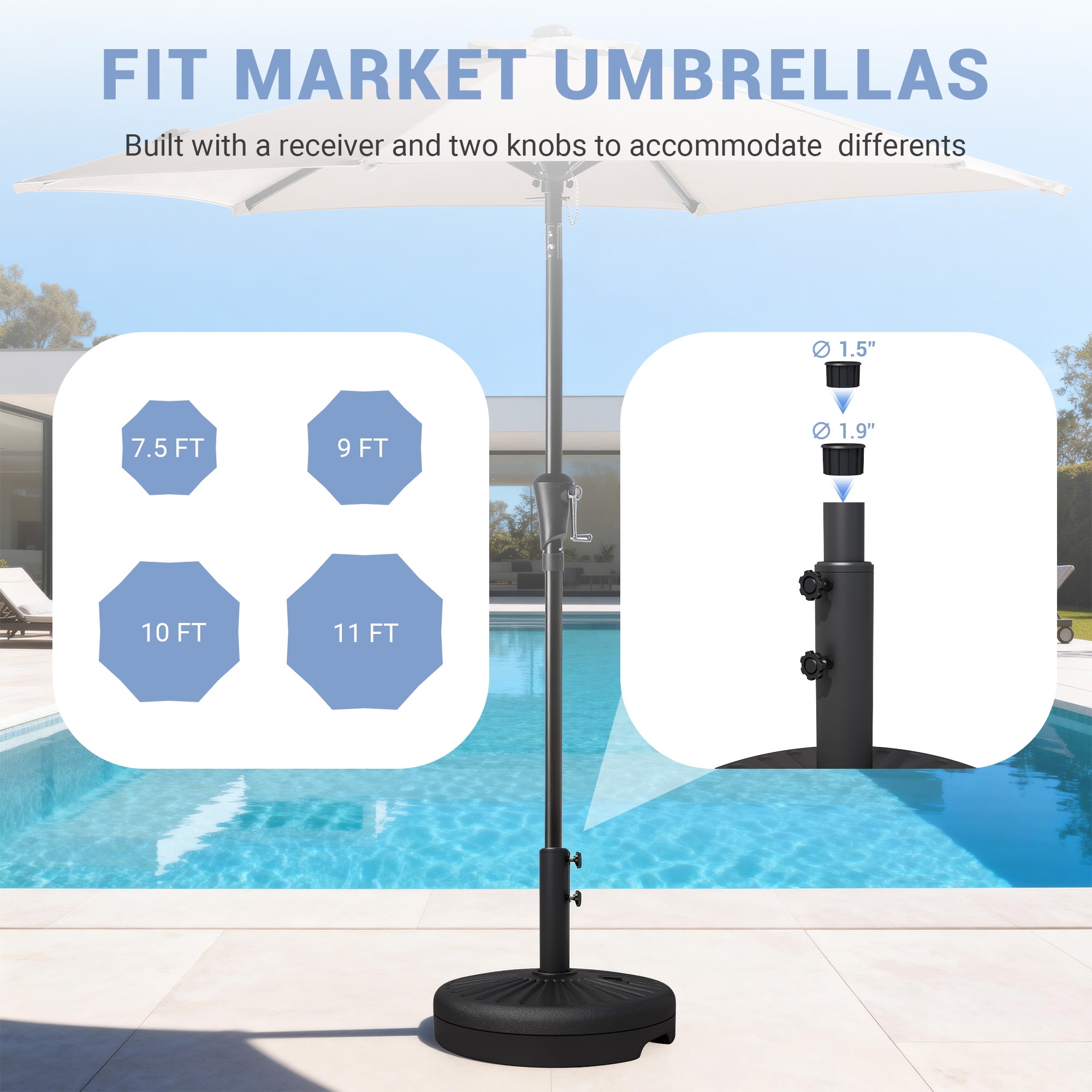 NAPWANT 81.5lb Heavy-Duty Patio Umbrella Base, Water & Sand Filled Stand for Deck, Backyard, Poolside & Cafe