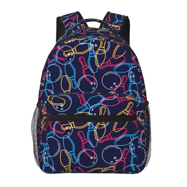 Disketp Multicolor Bowling Mochila Estampada para Hombre y Mujer – Mochila Ligera Clásica con Múltiples Bolsillos para Universidad, Trabajo y Viajes-One Size