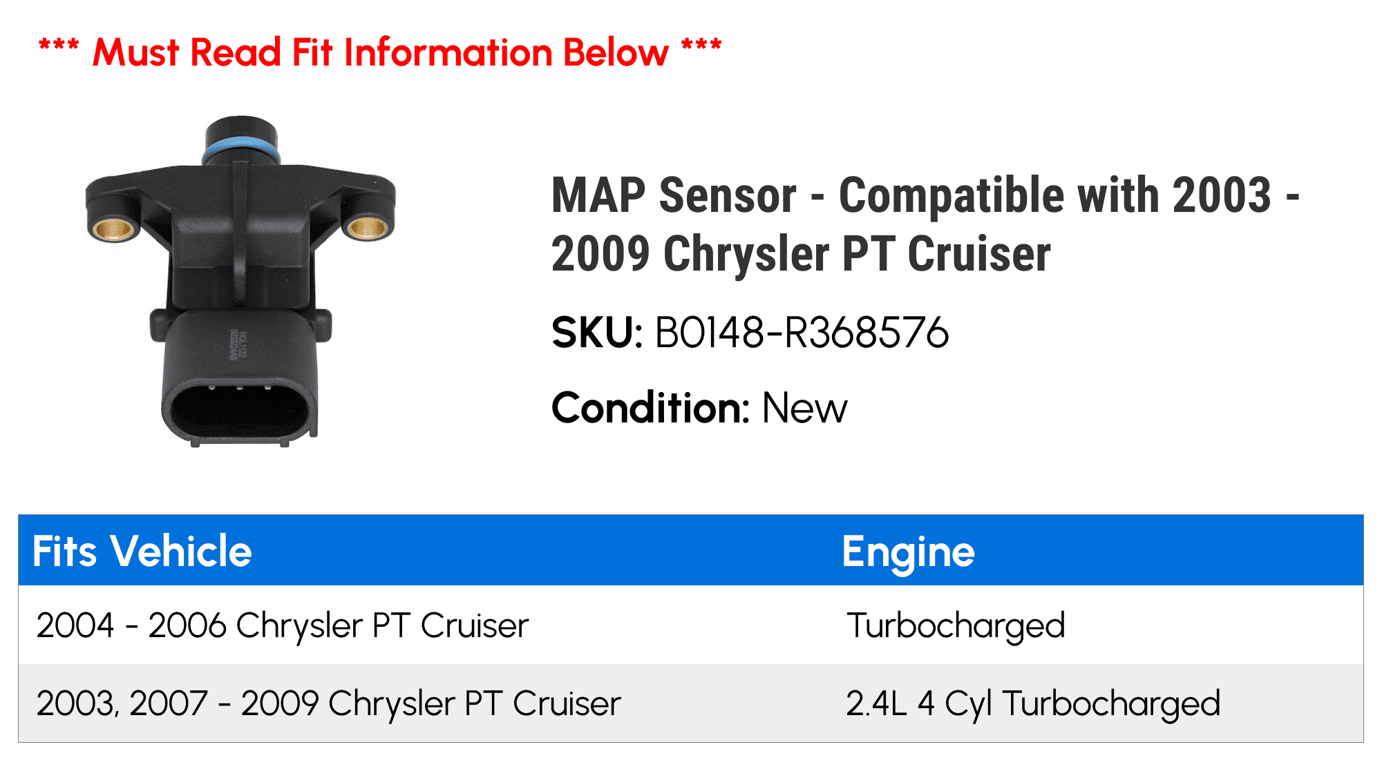 MAP Sensor - Compatible with 2003 - 2009 Chrysler PT Cruiser - Holstein