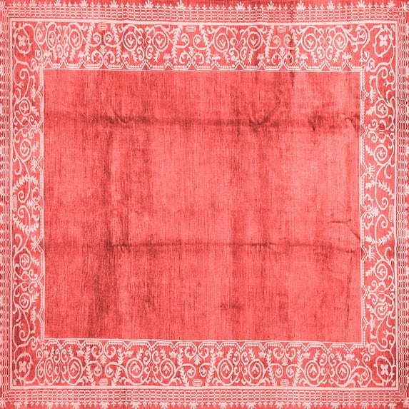 Ahgly Company Indoor Square Abstract Red Contemporary Area Rugs, 8' Square