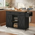 thumbnail image 3 of HOOBRO Kitchen Island, Kitchen Island Cart, Kitchen Island on Wheels, Kitchen Island with Power Outlet, Cup Holders, Wine Rack, Large Countertop, Adjustable Shelves, Black and Rustic Brown BF14UZD01, 3 of 12