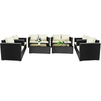 Gymax 8PCS Rattan Patio Conversation Set Outdoor Furniture Set w/ Off White Cushions