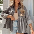 thumbnail image 2 of Uhndy Winter Jackets Coats for Women, Ladies Corduroy Buttoned Cardigan Solid Color Long Sleeve Lapel Loose Padded Shirt Top Christmas Gifts for Women, 2 of 6