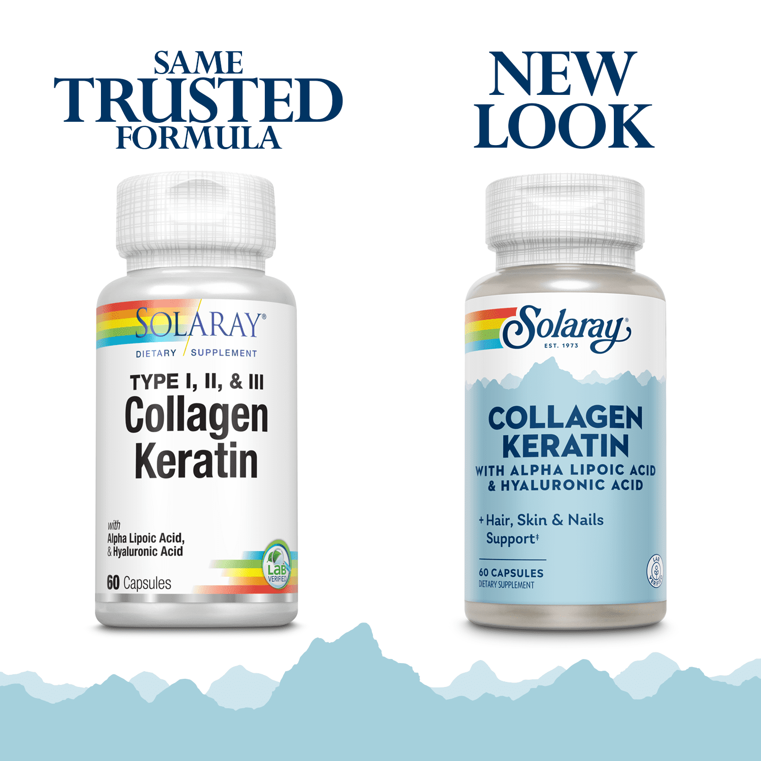 Solaray Type I, II & III Collagen Keratin | ALA & Hyaluronic Acid | Hair, Skin & Joint Health Support, 60 Caps, 30 Serv.