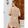 thumbnail image 6 of Alove Womens V Neck Solid Beach Dress Short Sleeve Crochet Top Side Split Hollow Out Mesh Bathing Suit Cover Ups Dress Swimwear S-XL, 6 of 7