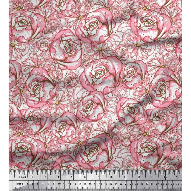 Soimoi Tissu Viscose Georgette à Pois et Roses Imprimé Floral au Mètre 42 Pouces de Large
