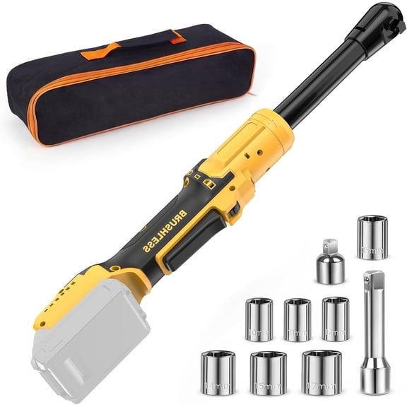 3/8" Cordless Ratchet Wrench Compatible for Dewalt 20V Battery(No Battery) | 80FT-LBS Electric Ratchet Wrench,6.7-inch Extended Ratchet Wrench with 5 Speed, Sockets Set, Adapters and Tool Bag