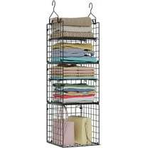 X-cosrack Hanging Closet Organizer and Storage - 5-Tier Closet Storage Organizer Baskets for Clothes & Adjustable Collapsible Metal Closet Hanging Organizer Shelves for Sweaters Shoes Handbags