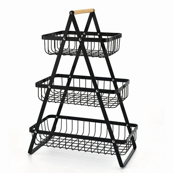 3 Tier Fruit Basket Stand, Portable Fruit Bowle Basket for Kitchen Counter, Detachable Metal Rectangle Basket Storage for Fruit Snack and Veggie Storage