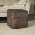 thumbnail image 2 of DecMode Stripes Dark Brown Leather Pouf with Linear Panels, 2 of 11