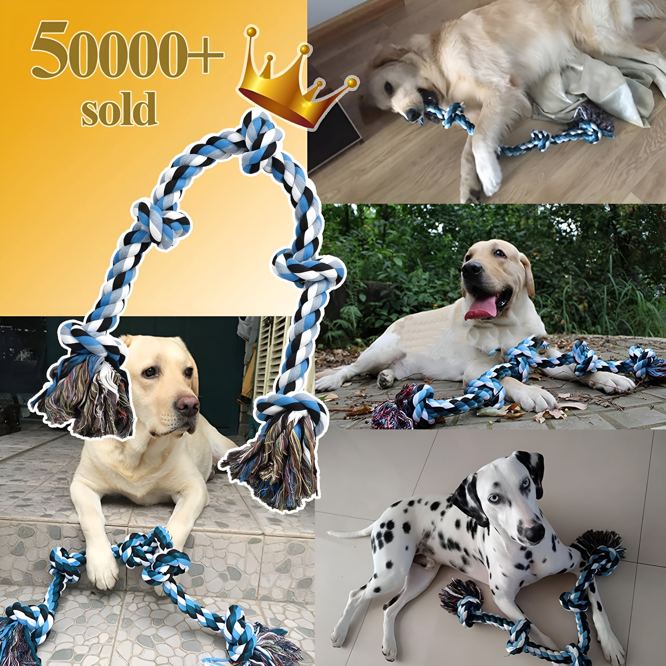 BESTSKY Dog Toys for Aggressive Chewers Tough Rope Chew Toys for Large and Medium Dog 3 Feet 5 Knots Indestructible Cotton Rope for Large Breed Dog Tug of War Dog Toy Teeth Cleaning
