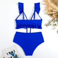 thumbnail image 3 of Gibobby Trajes de Baño para Mujer Nuevo traje de baño de Color sólido de encaje de Bikini de cintura alta europeo y americano para mujer(Azul,G), 3 of 5