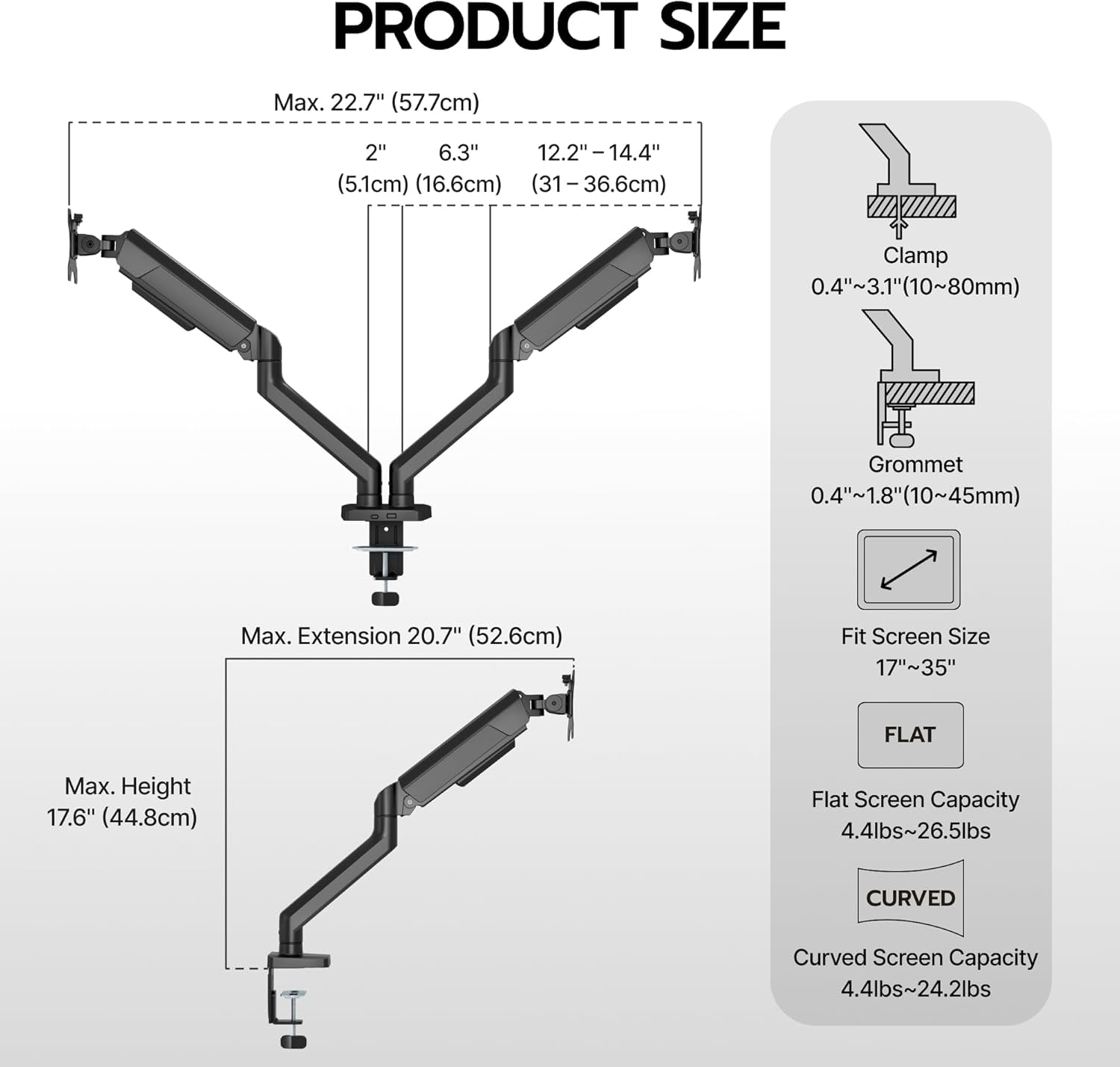 ARES WING Dual Monitor Mount, Heavy Duty Monitor Arms for 2 Monitors for 17-35 Inch, Fully Adjustable Monitor Desk Stand Ultrawide Screen, VESA 75x75 or 100x100mm, Black