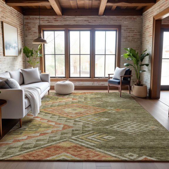 Addison Rugs Mayfield Premium Machine Washable Transitional Global Green Rectangle Rug, 8' x 10'