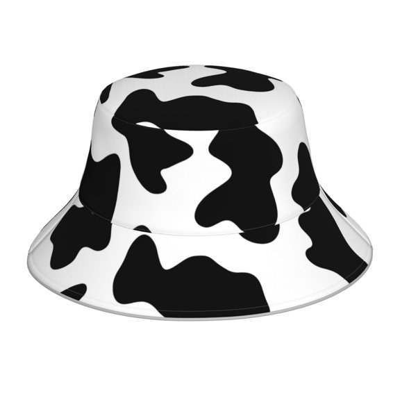 Honeii Milk Cow for Unisex Bucket Hat Waterproof Rain Hat Reversible Shiny Rave Bucket Hat for Concert Festival Boonie Cap