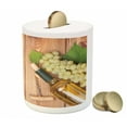 thumbnail image 3 of Winery Piggy Bank, Wine Bottle and Bunch of Grapes on Wooden Table Background Romantic Italian Dinner, Ceramic Coin Bank Money Box for Cash Saving, 3.6" X 3.2", Green Brown, by Ambesonne, 3 of 4