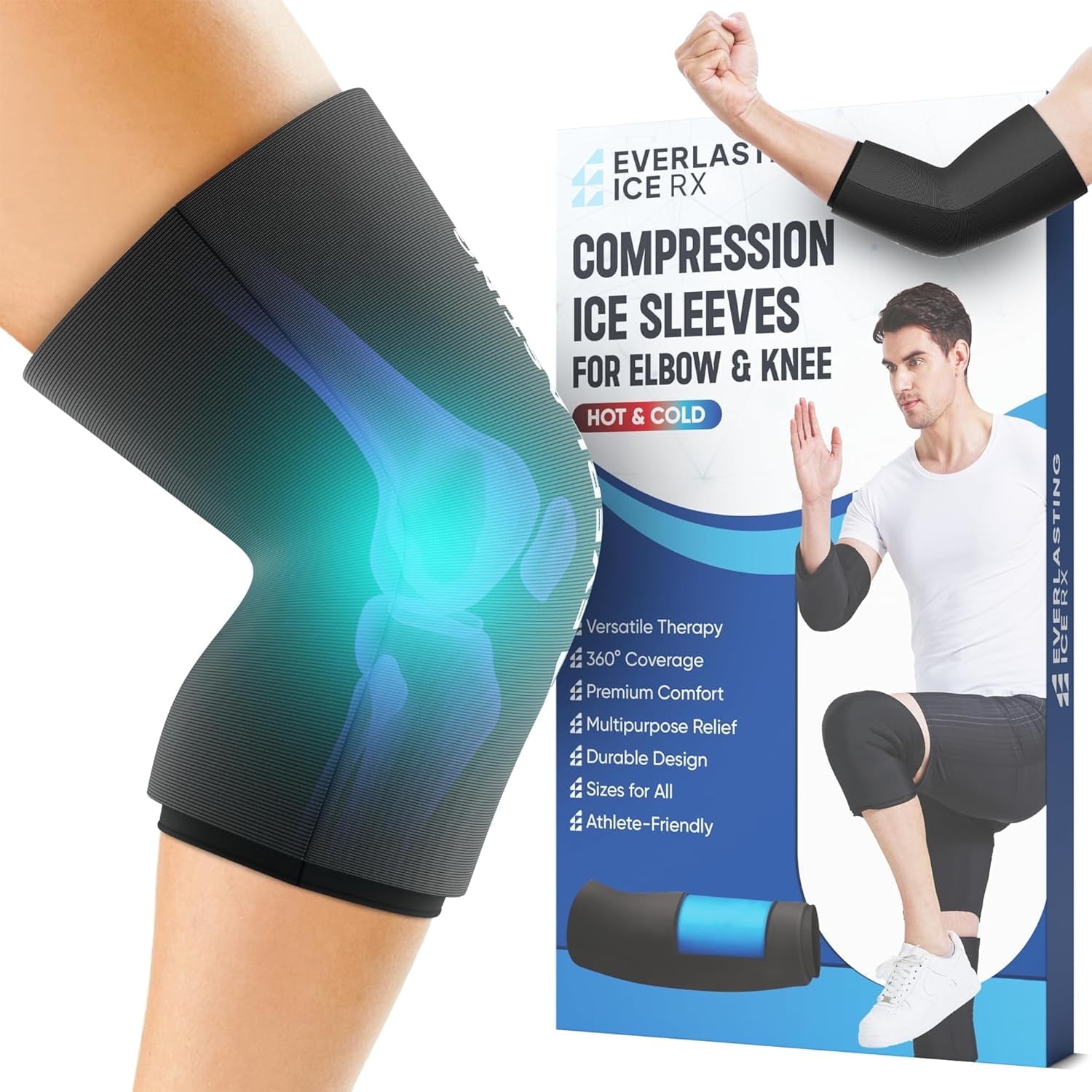 Everlasting Ice RX Reusable Knee Ice Wrap, Hot and Cold Compression Sleeve for Pain Relief, Small