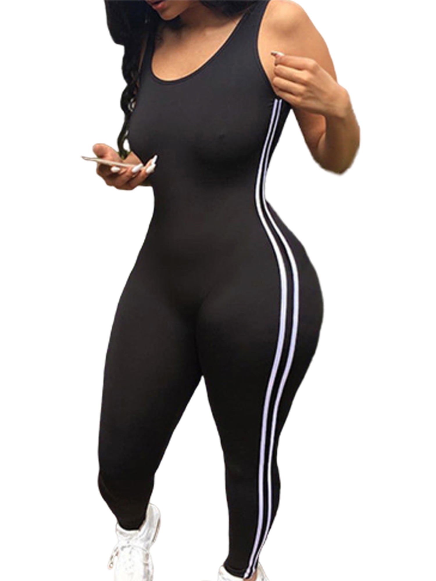 Abeaicoc Womens Long Sleeve Bodycon Zip Front Sport Playsuit Jumpsuit Romper