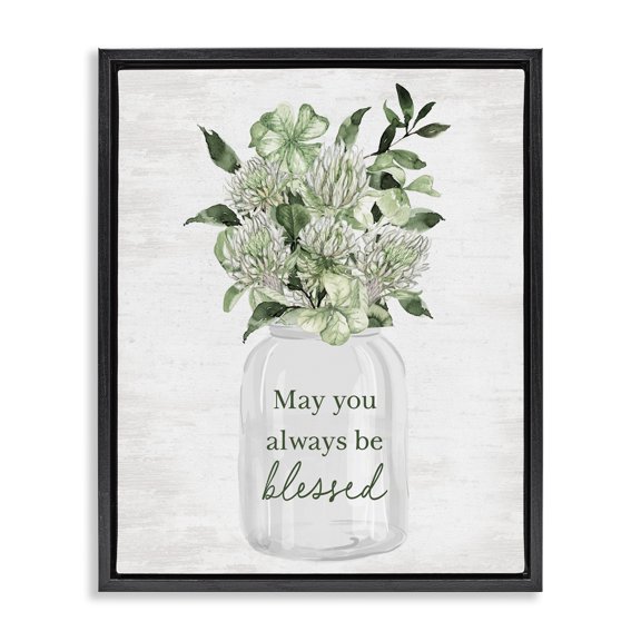 Stupell Industries Farmhouse Be Blessed Herb Bouquet Black Floating Frame Canvas Art, 25 x 31, by Lettered and Lined