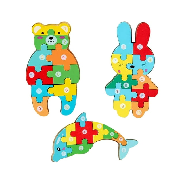 3D Animal Shapes Jigsaw Puzzles Kid Wooden Toy for Child Ages 2-6 Attractive+3D