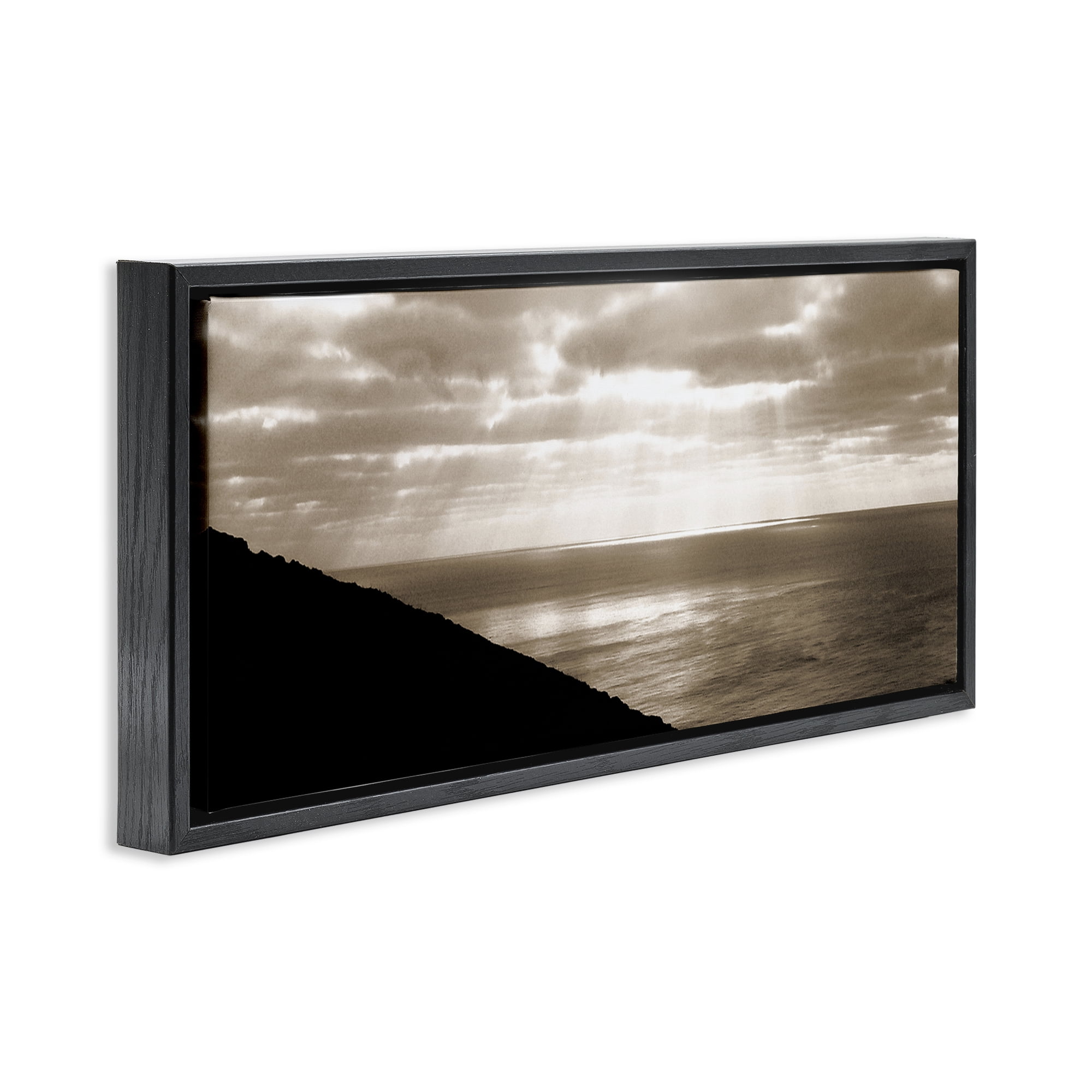 Stupell Industries Sepia Rays on Beach Landscape & Nature Photography Black Floater Framed Canvas Art Print Wall Art, 31 x 14