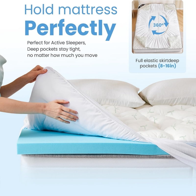 Kelno Dual Layer Mattress Topper with Gel Cooling Memory Foam and Mattress Protector Deep Pocket, Twin