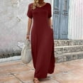 thumbnail image 2 of SMihono Women's Short Sleeve Beach Vocation Dresses Solid Color Casual Loose Flowy Maxi Dress 2025 Summer Dress Red XL, 2 of 6