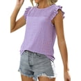 thumbnail image 4 of NFTOEIULA Women Crew Neck 1/4 Feifei Sleeve Pleated Stitching Eyelet T-Shirt, 4 of 7