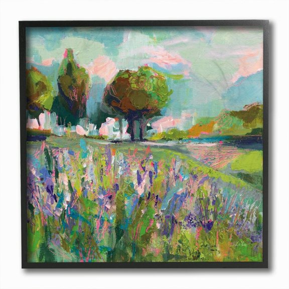 Stupell Industries Spring Floral Meadow Tree Landscape Flower Painting Framed Wall Art Design by Jeanette Vertentes, 12" x 12", Black Framed
