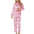 thumbnail image 3 of Bosfbaoi Women's Pajama Sets Silky Satin Cute Pjs 2 Piece Loungewear Soft Long Sleeve Button up Ladies Sleepwear S-XL, 3 of 6