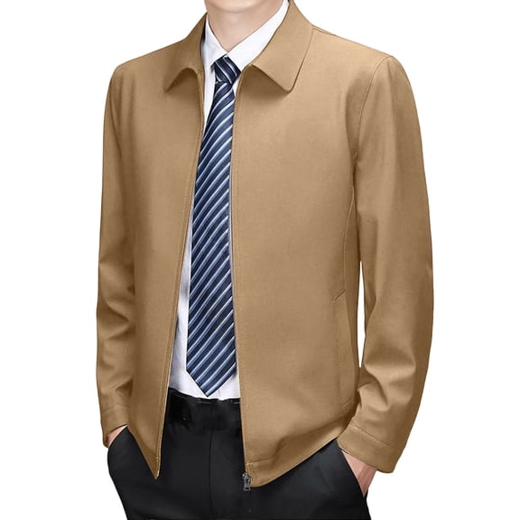 LODIENY Men Lightweight Dressy Jackets Full Zip Button Cuff Business Work Casual Fall Golf Blazer with Pockets Khaki S