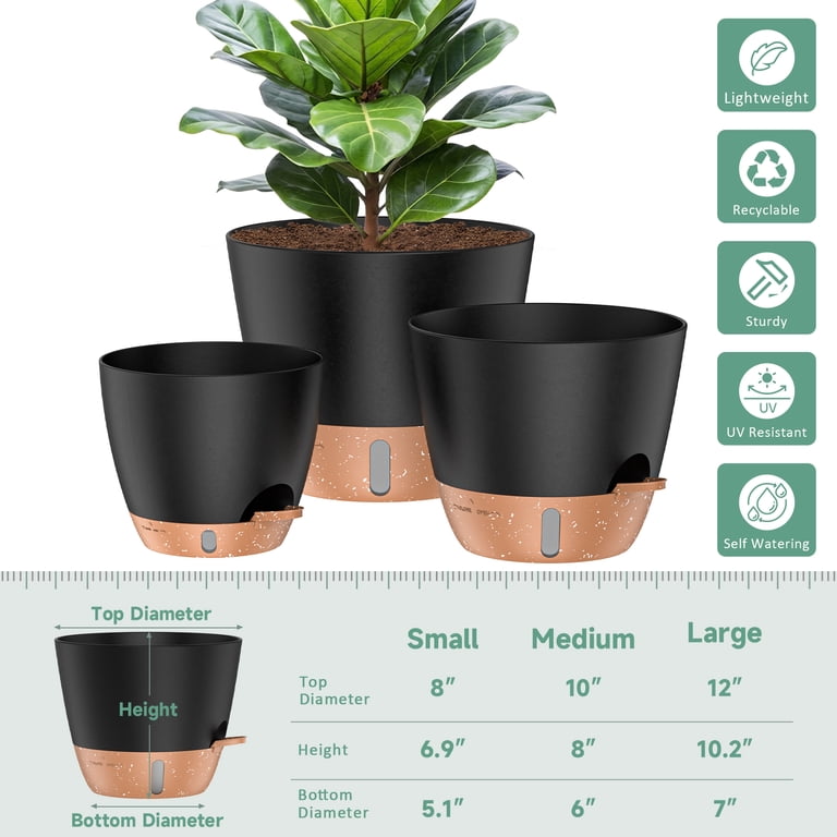 Xueyu Self-Watering Plant Pots, 3-Pack, Black photo 3