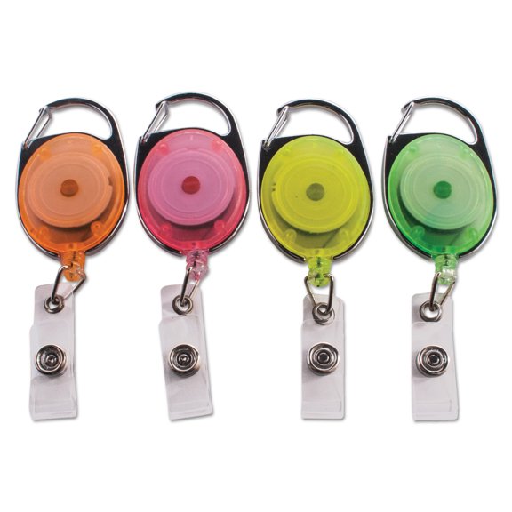 Advantus Carabiner-Style Retractable ID Card Reel, 30" Extension, Assorted Neon, 20/Pack -AVT91119
