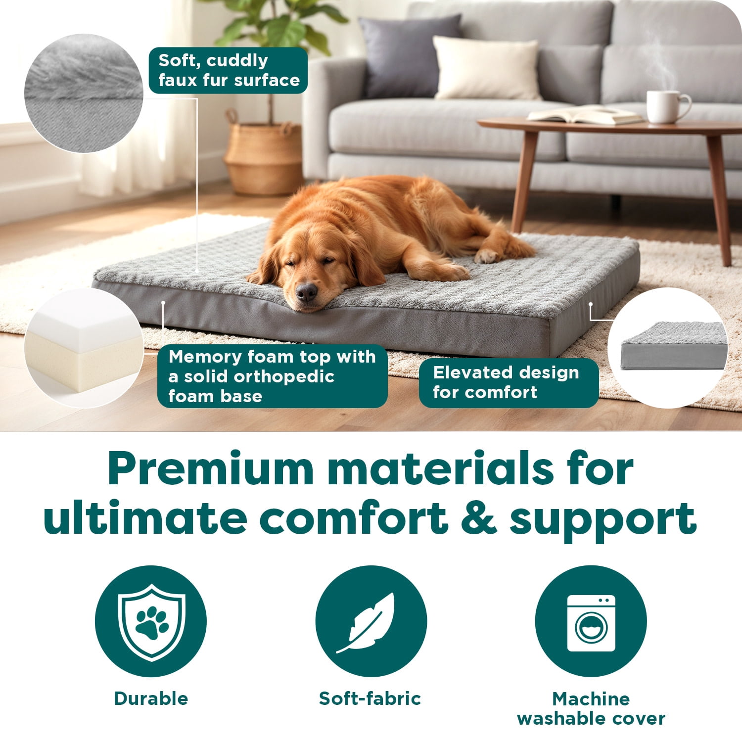 FurHaven Ultra Plush Orthopedic Deluxe Mattress Pet Bed for Dogs & Cats - Gray, Jumbo