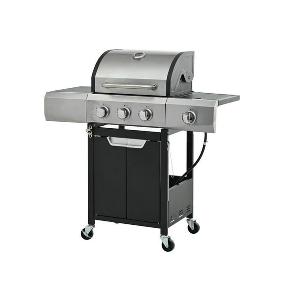 Barara King BBQ Grill with 3 Burner and Side Burner, Outdoor Camping Grill for Outdoor, BBQ, Camping, Silver