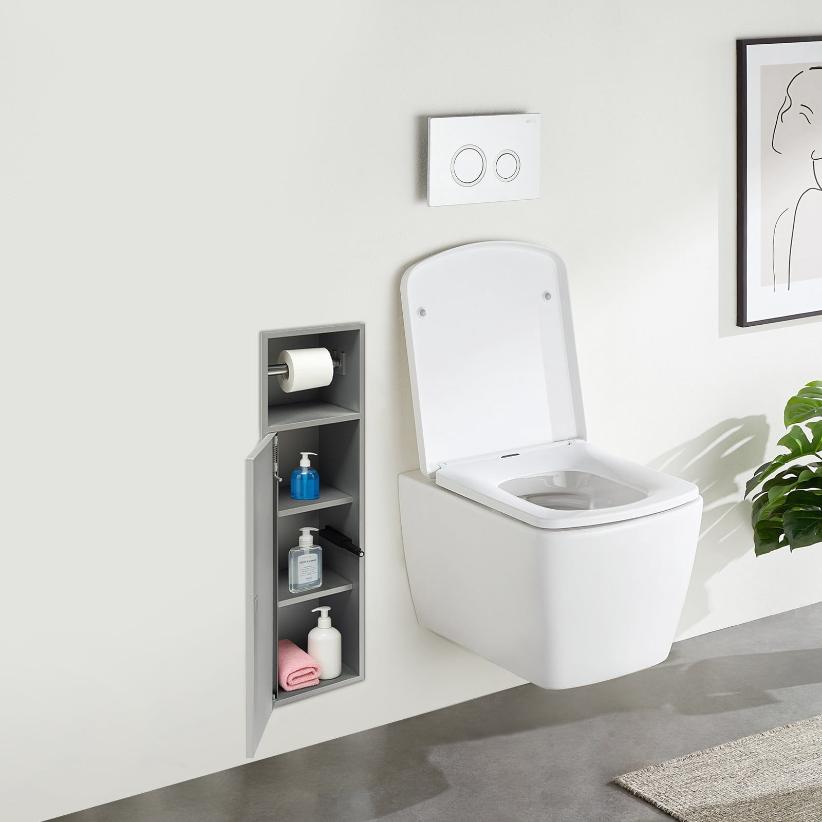 ToppiJoy 4 Tiers Recessed Toilet Paper Holder, Stainless Steel Durable Tissue Roll Holder Wall Mount for Bathroom Silver
